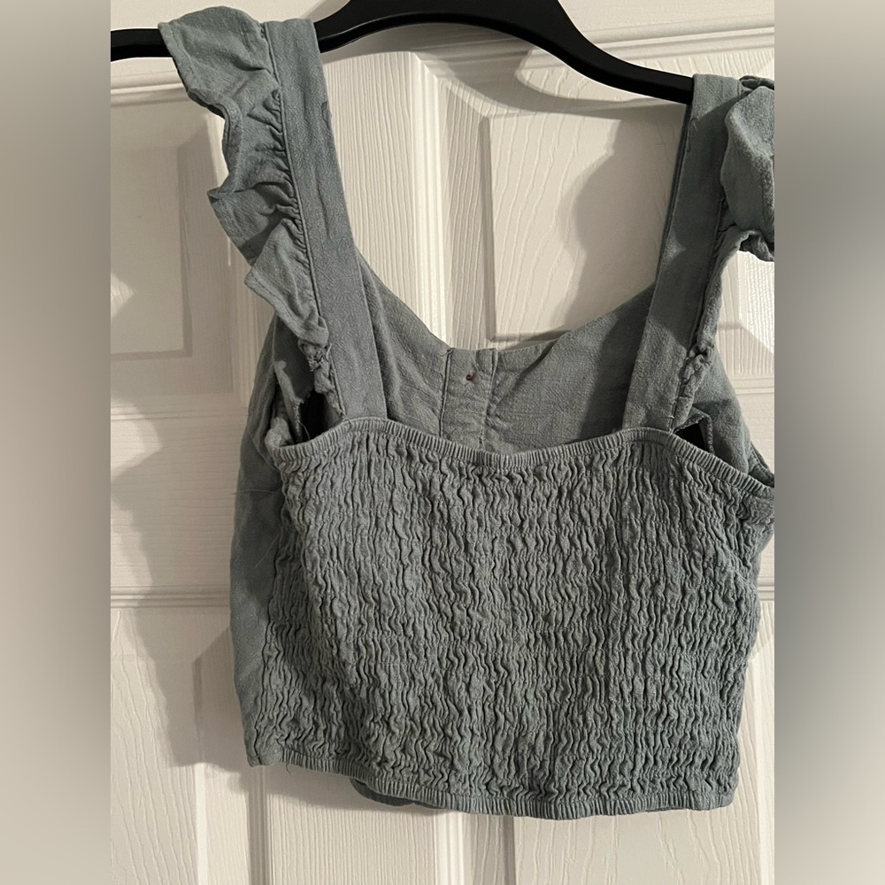 Monteau Gray Ruffled Button-Down Blouse - Picture 3 of 6